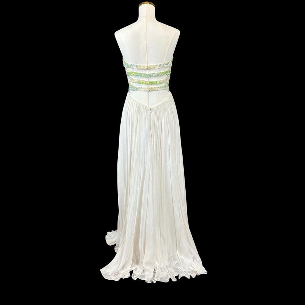 Sherri Hill 6 White Silk Beaded Strapless Gown Open Back Prom Pageant Dress - Picture 6 of 11